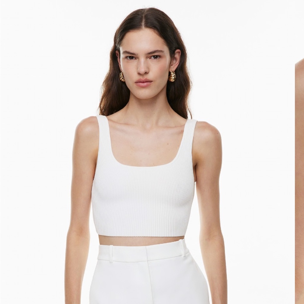 Aritzia Babaton Sculpt Knit Squareneck Cropped Tank, M, White